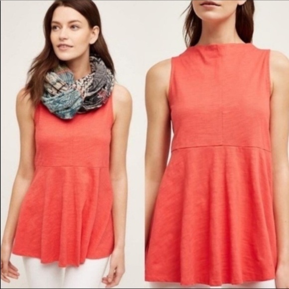 Anthropologie-deletta-mock Blouse Sway Coral Tank - Picture 2 of 11